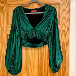 Balloon Sleeve Button Front Top